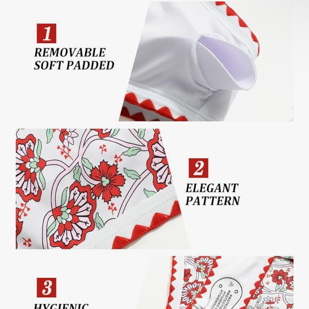 Floral Red and White Bikini Set - Picture 3 of 8